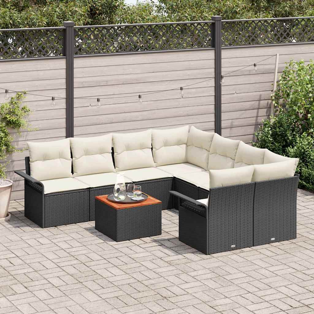 Garten-Sofa-Set 9 pcs Schwarz und Creme 55 x 55 x 37 cm